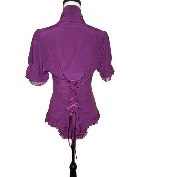 Scarlet Darkness Burgundy Satin Corset Short Sleeve Victorian Blouse Size M - Picture 7 of 16